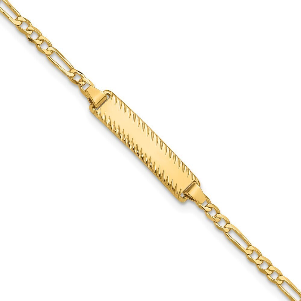 14k Yellow Gold Figaro Link Diamond Cut ID Bracelet